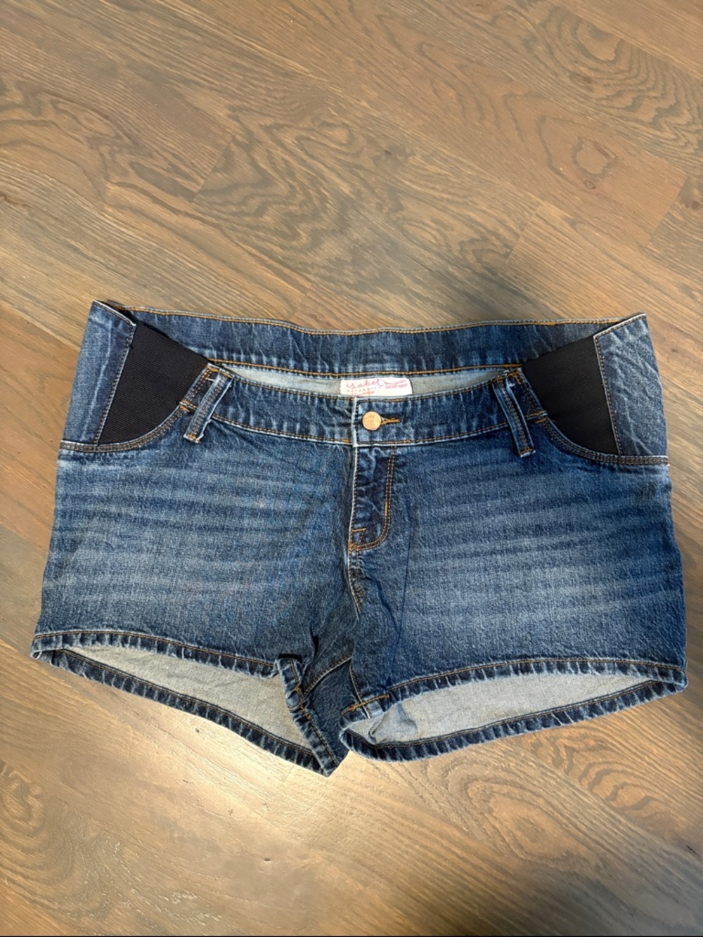 Stretch-Panel Maternity Dark Blue Denim Jean Shorts - Isabel Maternity